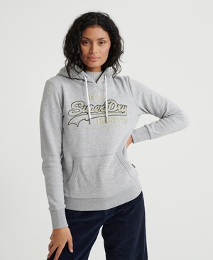 Superdry Vintage Logo Embroidered Outline Női Kapucnis Pulóver Szürke | VWJHS0978